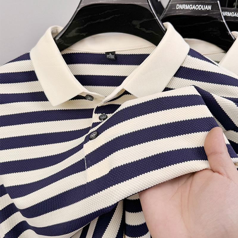 Men's Summer Striped Color Block Polo Shirt - Short Sleeve, Casual, Versatile Lapel T-shirt