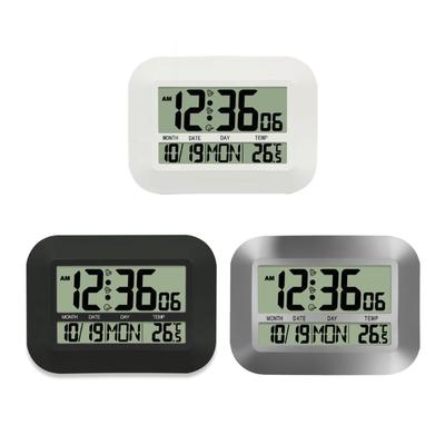 Large LED Display Modern Clock Wall Mount Features Room Temperature Multilingual Calendar Alarm Snooze Wall Hanging