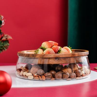 Plateau à fruits Européen Créatif Double couche en Verre Plateau pour Fruits Secs Graines de Melon et Noix Boîte de Rangement en Bois pour Bonbons
