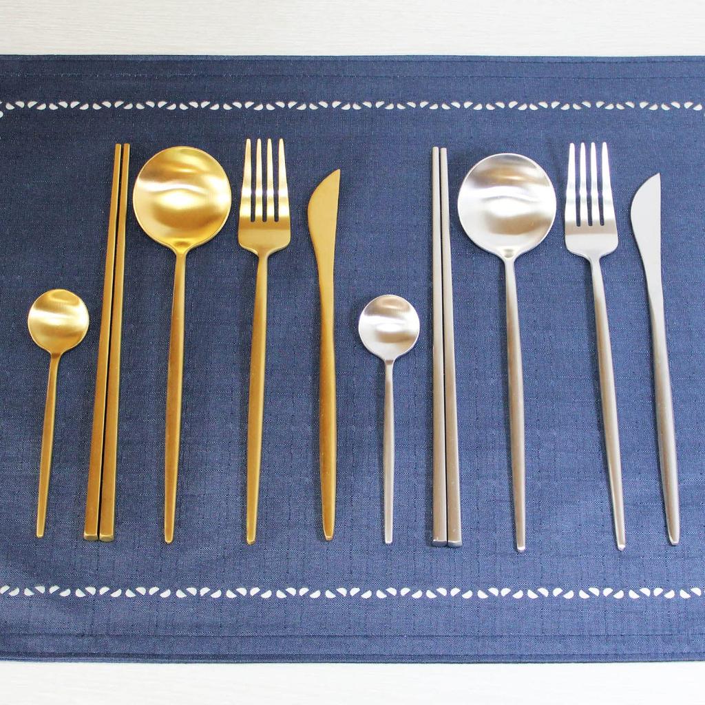 LEREVE Brand Cutlery 10 Colors Dinner Cutlery Gold Set, Arete, Available, Knife, Fork, Spoon, Teaspoon, Chopsticks, 5-Piece Set,