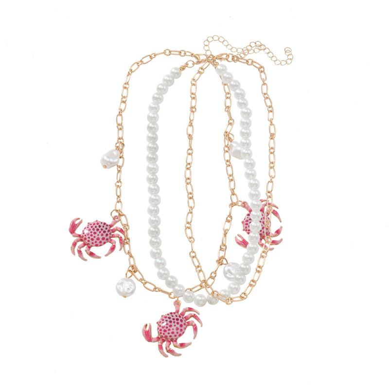 Boho Chic Pink Crab Pendant Necklace Zinc Alloy Statement Jewelry Women 2025 Pink