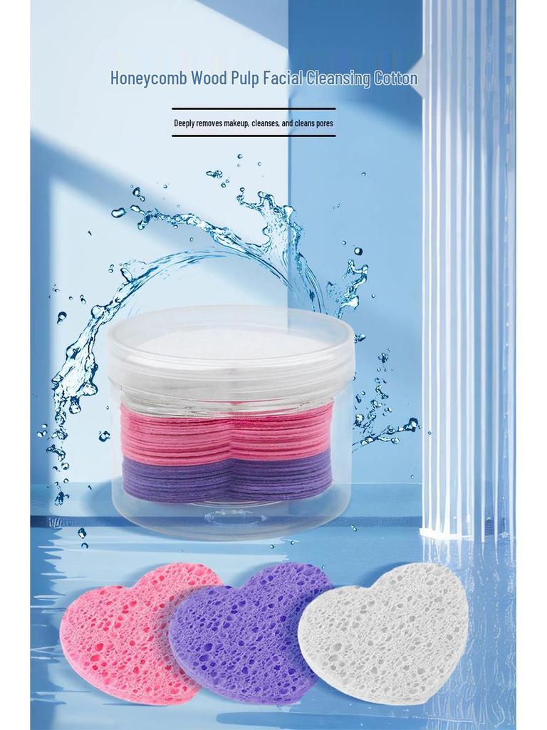 Heart-Shaped Compressed Facial Sponge - Natural Cellulose Makeup Remover Cotton Puff