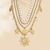 Multi Layer Necklace Pendant Neck Chain Jewelry with Sunflower Starfish And Pearls Accent For Daily Wear & Party Look