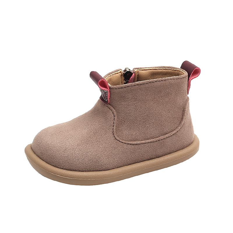 Autumn Baby Short Boots Girls High-top Leather Boots Boys Anti-slip Retro Cotton Boots