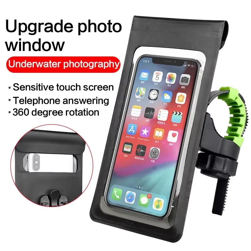 360° Rotation Waterproof TPU Touch Screen Phone Holder Bicycle Motorcycle Handle Installation for 6.5 inch Smartphone Bike Mount