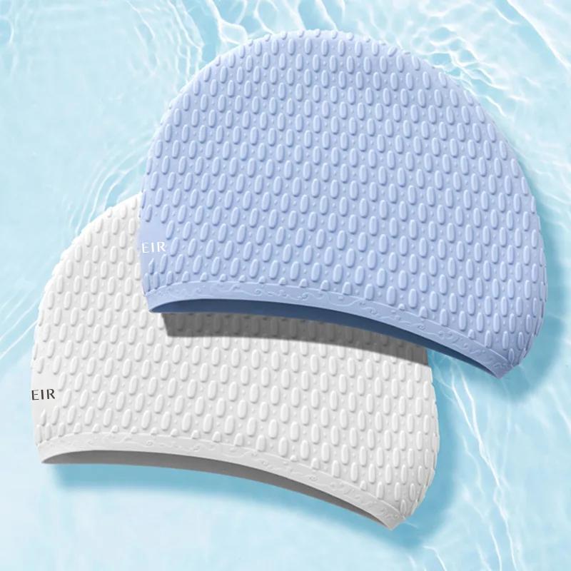Silikon-Badekappen Große Größe Langes Haar Gehörschutz Badekappen für Damen Elastisch Einfarbig Badekappe Poolzubehör