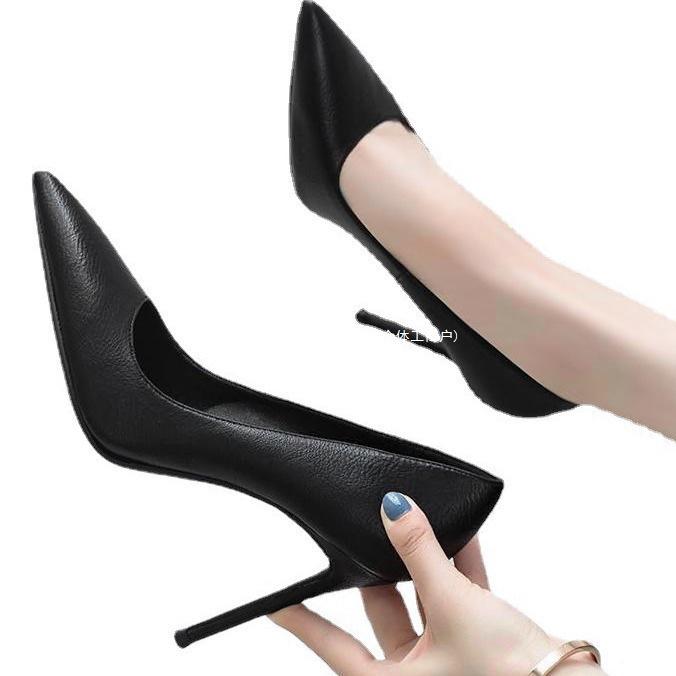 Scarpe con Tacco Alto Stiletto a Punta in Vera Pelle Nera da Donna - Versatili Scarpe Professionali da Lavoro Primaverili