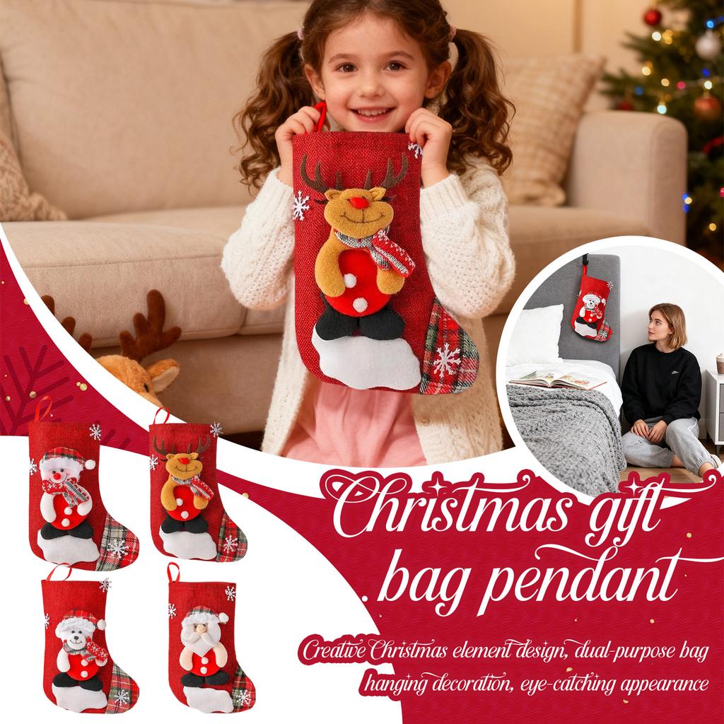4ks Vánoční ponožky Vánoční dárkové tašky, Malé ponožkové přívěsky, Ozdoby na vánoční stromeček, Vánoční bytové doplňky