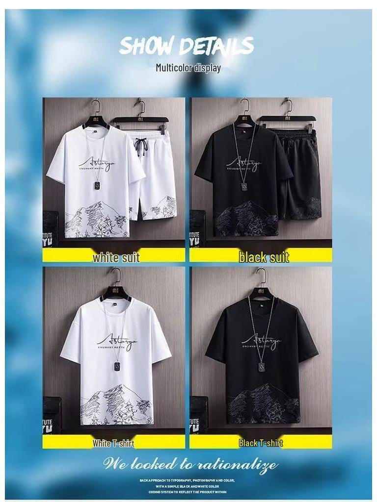 Men's Printed Short-Sleeve Casual Sports Suit - Two-Piece Set