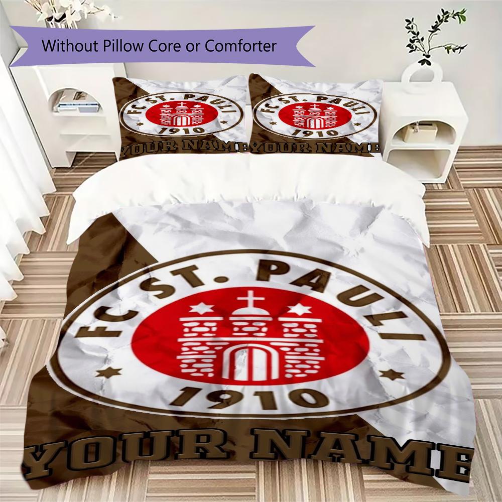 Benutzerdefinierter Name St. Pauli Muster Bettwäsche Steppdecke Set Steppdecke Bezug Kissenbezug Heimdekoration Geburtstagsgeschenk (1*Bettbezug+2*Kissenbezug ohne Füllung)