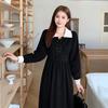 Autumn/Winter 2026 Women's Long-Sleeve Black Dress Set with Korean Style Long Skirt