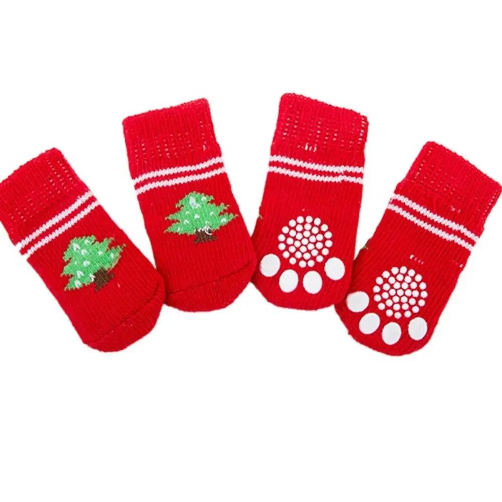 4Pcs Pet Cat Dog Floor Anti-slip Socks Autumn Winter Warm Soft Wool Socks Pet Kitten Puppy Anti-freeze Feet Paw Protector Socks