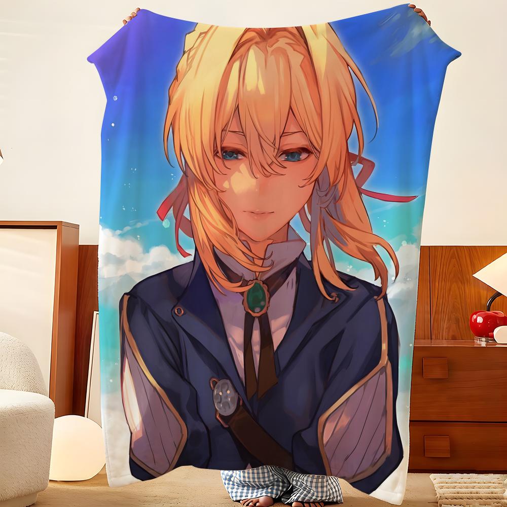 Anime V-Violet E-Evergarden Throw Flannel Throw Blanket, Lightweight Cozy, Durable Washable Cute Cool
