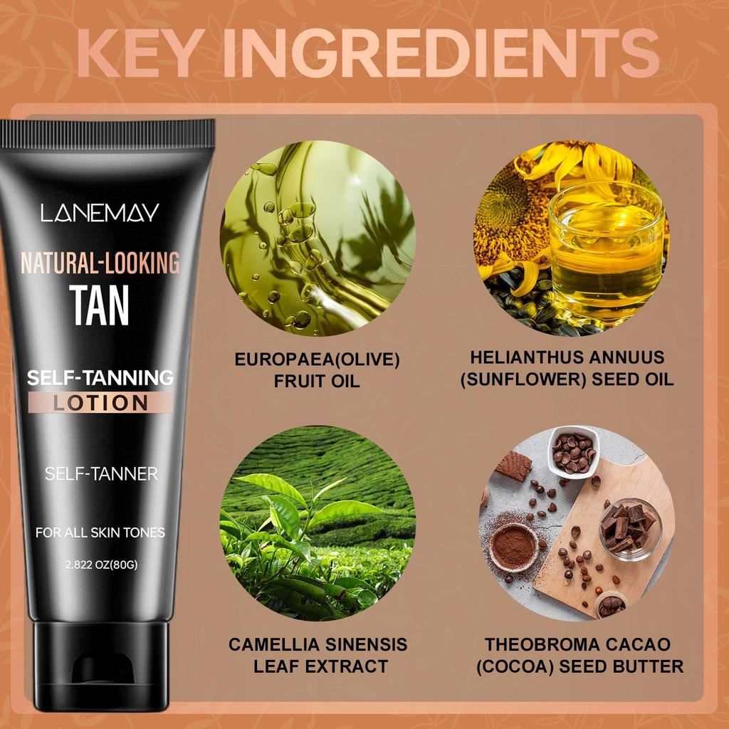 Self-Tanning Lotion-Moisturizing Skin For Natural Looking Tan-With Theobroma Cacao Seed Butter-Suitable For All Skin Types, 80g