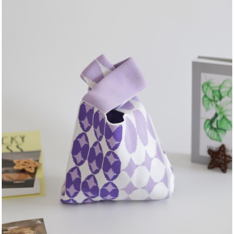 Ins Internet celebrity handbag women's knitted wool bucket bag Japanese and Korean version versatile hand carry casual tote bag box lunch bag