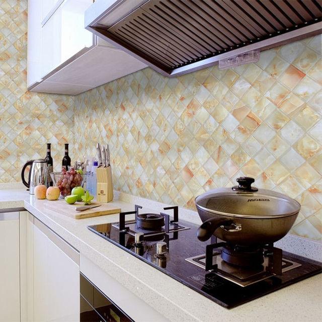 DIY Oil Proof Kitchen Furnitur Wall Stickers Self Adhesive Papel De Parede Bathroom Tile 3D Waterproof Vinyl Cabinet Wallpaper