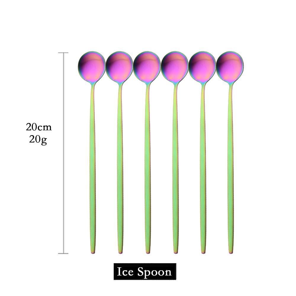 6Pcs Matte Black Long Hangdle Spoon For Stirring Drink Steainless Steel Gold Dinnerware Tableware Cutlery Ice Cream Spoon Set