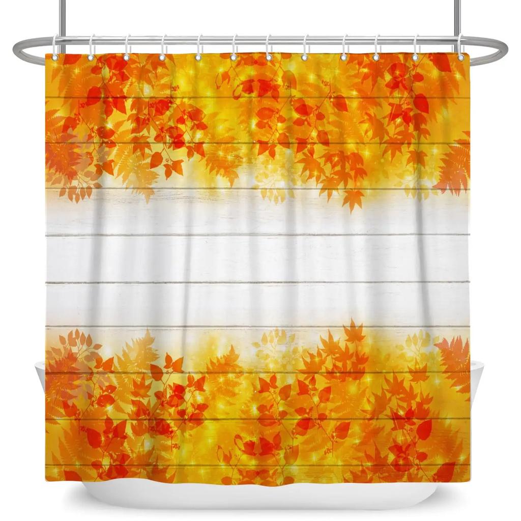 Fall Leaf Pumpkin Shower Curtain Autumn Maple Leaves Bathroom Curtain Thanksgiving Harvest Bath Curtain Rustic Farmhouse Decor