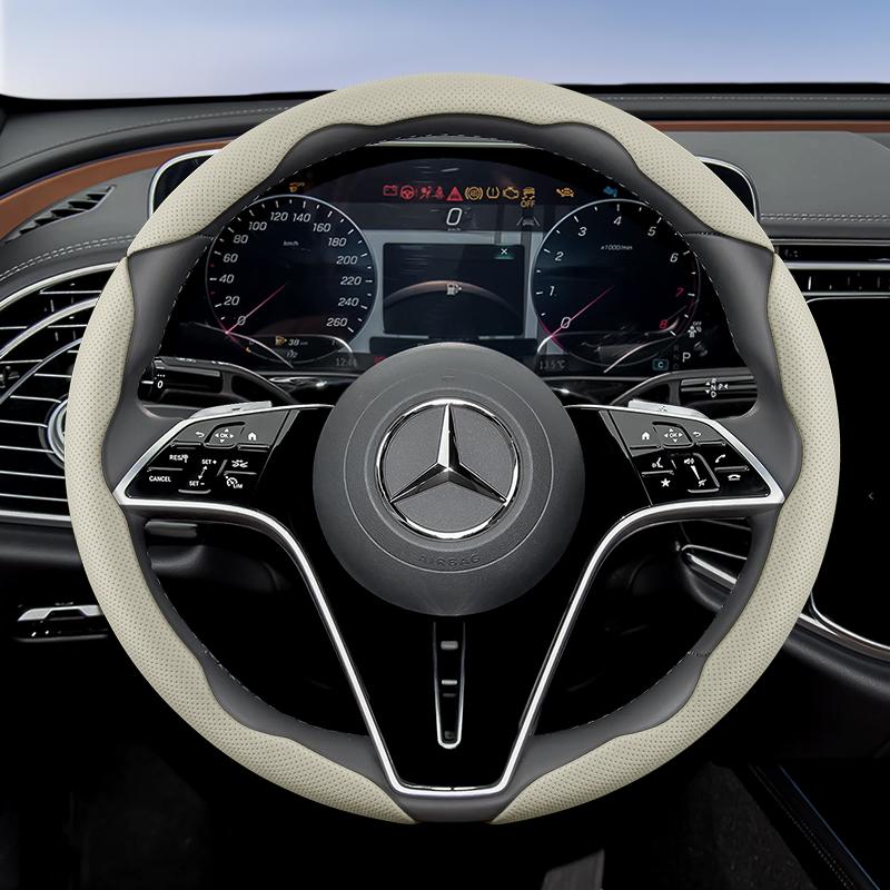 Suitable for Mercedes-Benz Breathable Holes Leather Steering Wheel Cover Segmented Quick Release Design Non-Slip and Durable E Class S C a Glc Suv