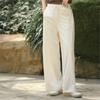 Johnature Women Vintage Straight Pants Summer Chinese Style Elastic Waist Trousers Casual Patchwork Loose Pants