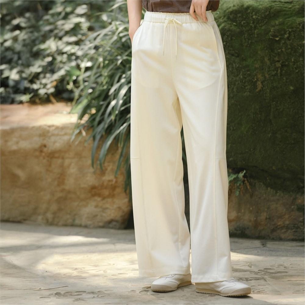 Johnature Women Vintage Straight Pants Summer Chinese Style Elastic Waist Trousers Casual Patchwork Loose Pants