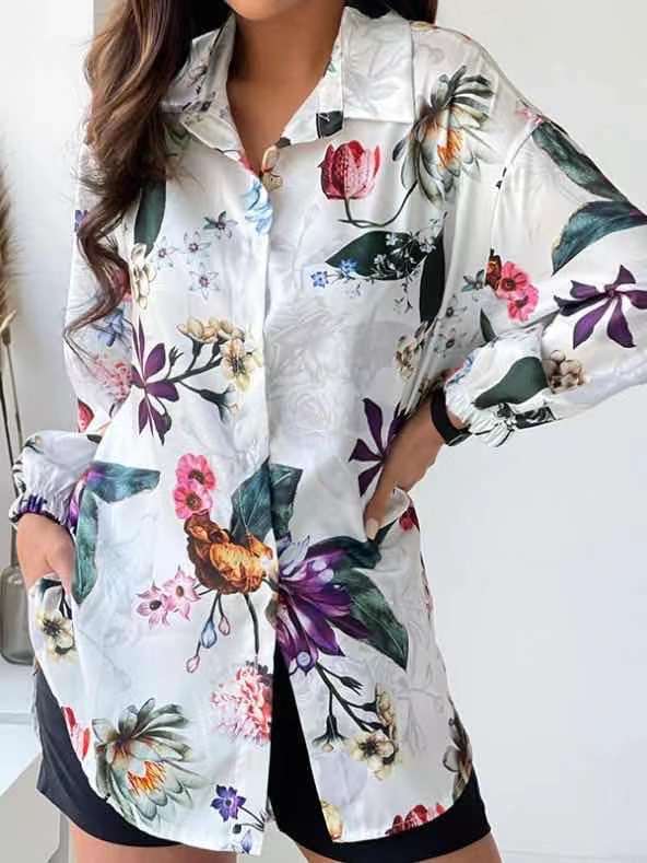 1116 European and American Fashion New EBAY Popular Long-sleeved Lapel Women's Shirt Women's Clothing