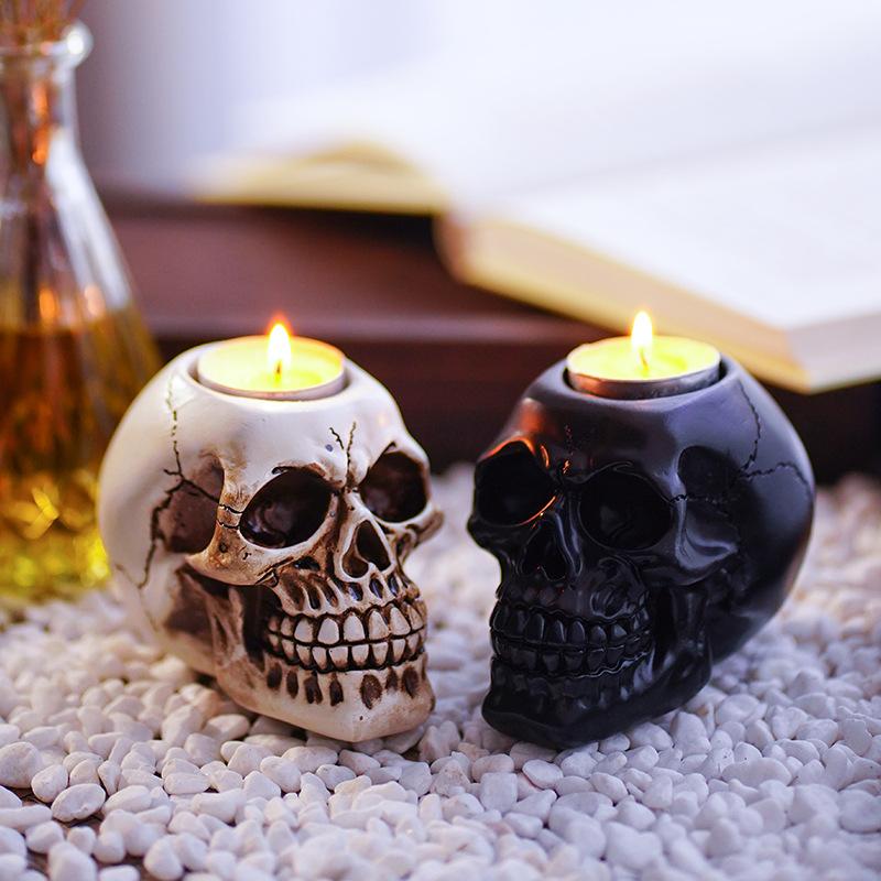 Skull Candle Holder Ornament Atmosphere Decoration Script Killing Props Halloween Home Resin Crafts