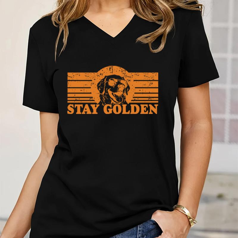 Stay Golden Shirts for Women Funny Golden Retriever Tshirt Dog Lover Gift Vneck Casual Tops Golden Dog Mom Harajuku Tops Tees