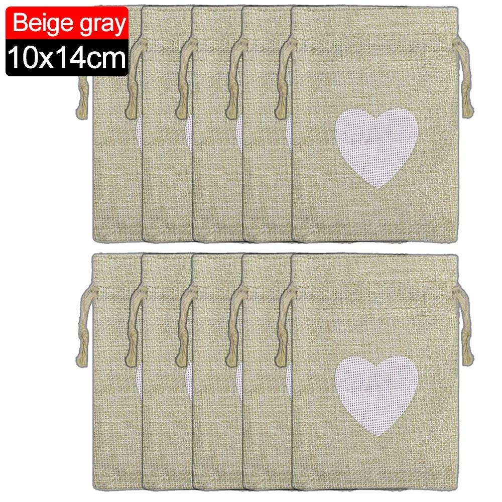 5/30PCS Heart Shape Jute Drawstring Bags Reusable Burlap Jewelry Storage Pouch Home Wedding Christmas Party Gift Packaging Bags