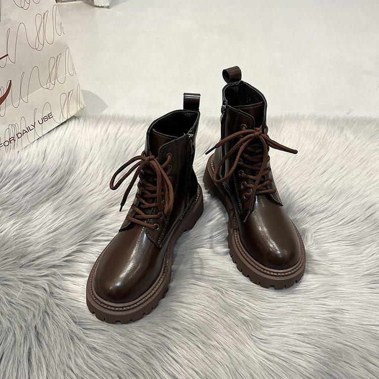

Boots Women s Short Boots 2024 Autumn and Winter New Thick-soled Martin Boots Skinny Boots Short Boots Lace-up Single Boots 40 коричневий