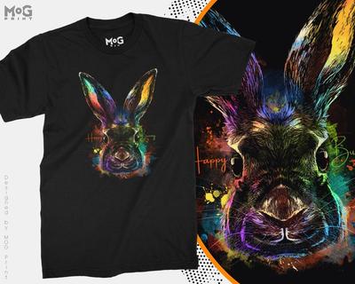 Happy Bunny Watercolour Paint Art T-shirt Easter Rabbit Animal Print Unisex Top