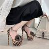 Fashion Leopard Flowers Designer Buckle Strap Cover Heels Stiletto Women Sandals Sexy PVC Transparent Peep Toe Ultra High Heels Shoes
