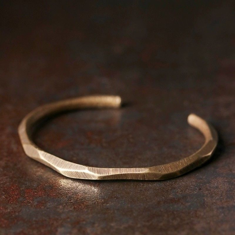 Simple Vintage Brass Bangle for Women Men Handmade Polished Metal Couple Bracelet Minimalist Unisex Retro