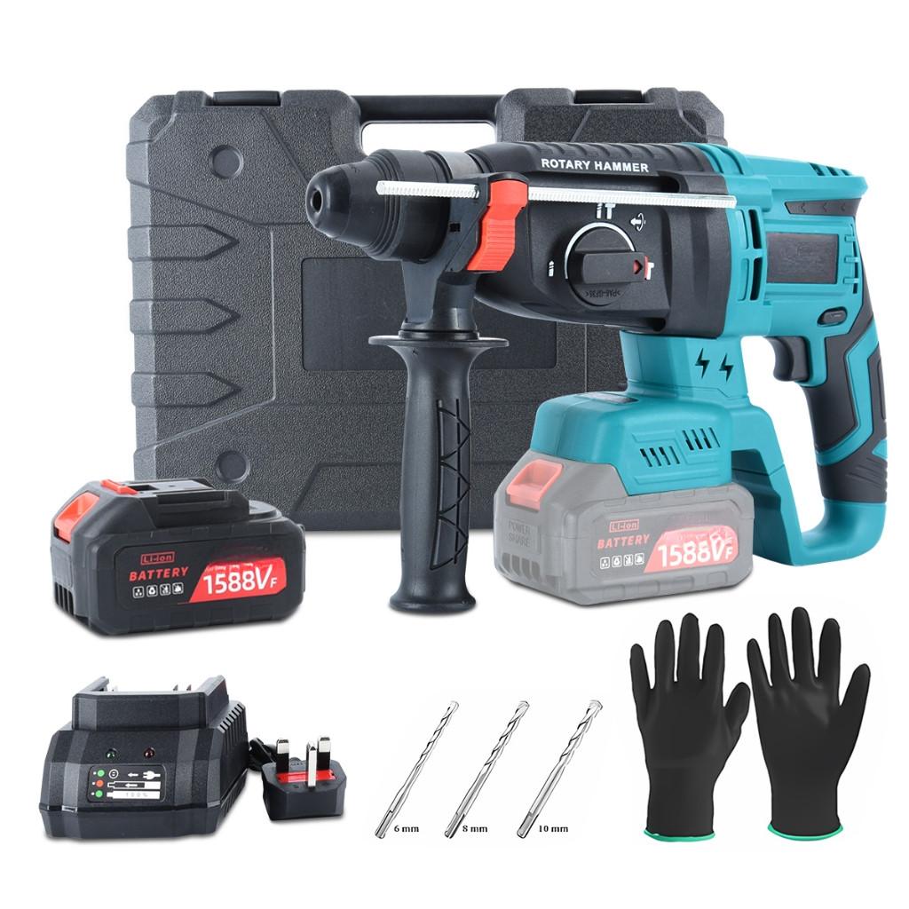 4 IN 1 Cordless Rotary Hammer Drill 3 Mode With Handle SDS 26mm Chisel Concrete
