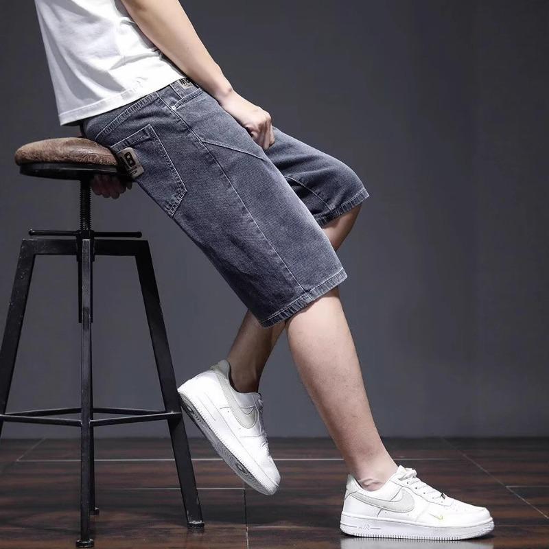 Summer thin men's denim shorts trendy brand straight loose blue versatile five-point pants casual pants summer