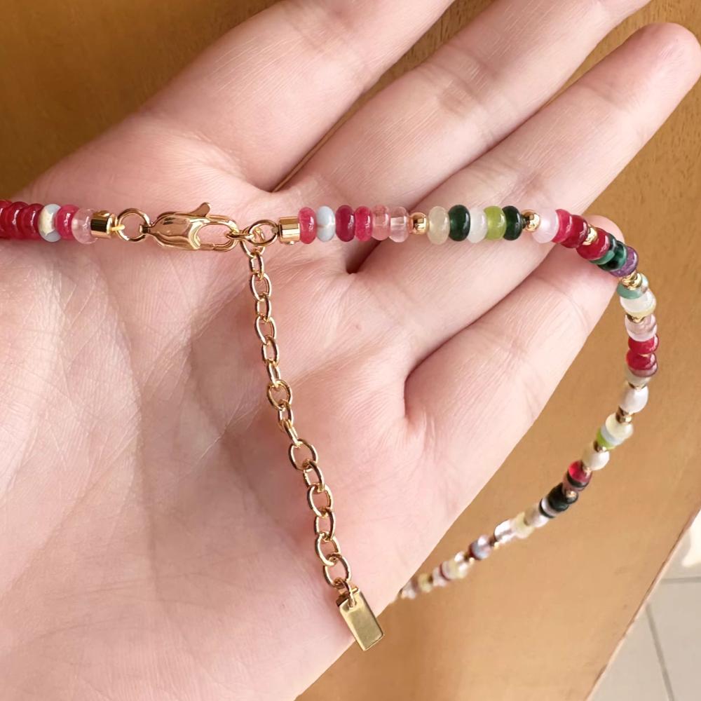 Beaded Gemstone Necklaces for Women Vibrant Summer Bohemian Choker Colorful Pearl Bib Necklace Stackable Lustrous Layers