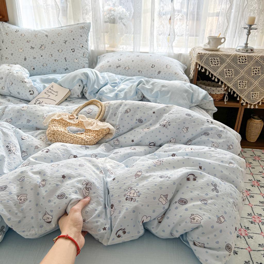 New Double Yarn Four-piece Printing Design Ins Style Student Dormitory Bed Sheet Mattress Quilt Cover Machine Washable