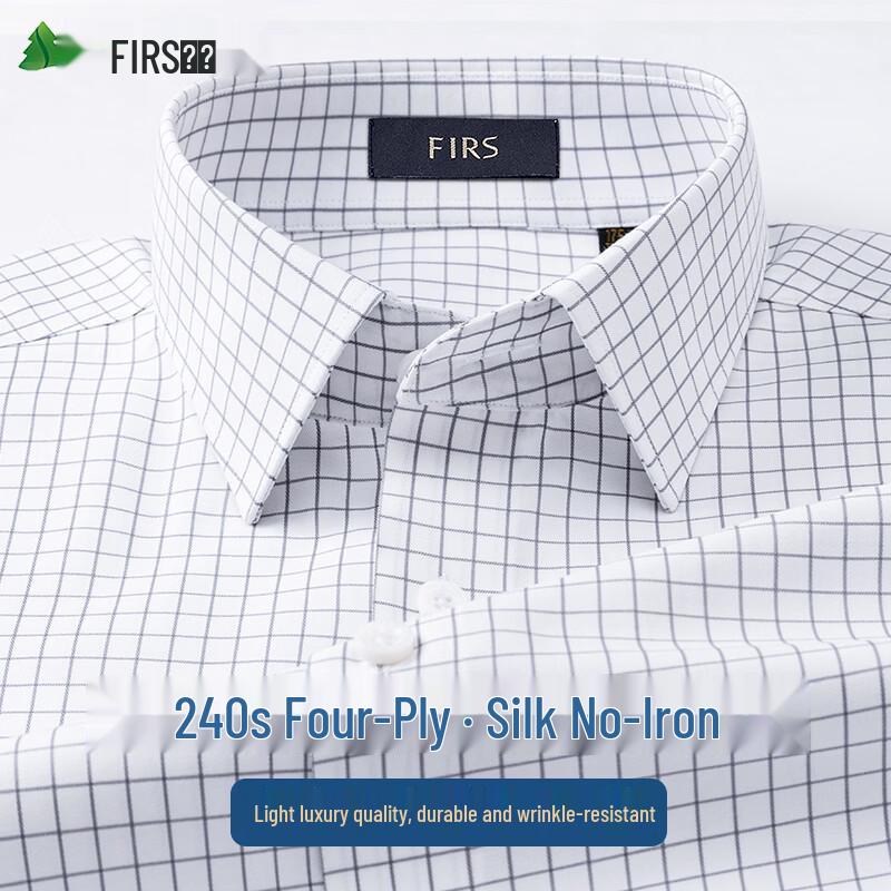 FIRS Men s 240-Count Mulberry Silk Blend Non-Iron Plaid Long-Sleeve Shirt 42