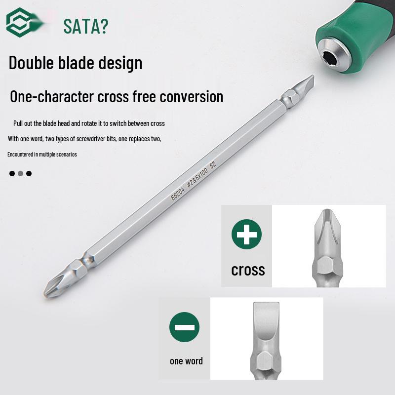 SATA Double-Ended Short Screwdriver: Magnetic, Strong S2 Steel, Flathead & Phillips.