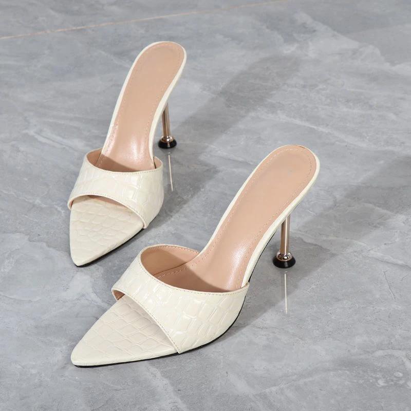 Dámské pantofle na super vysokém podpatku Temperament Špičatá špička Pantofle na vysokém podpatku Letní otevřené sandály na vysokém podpatku Sandalias De Tacón