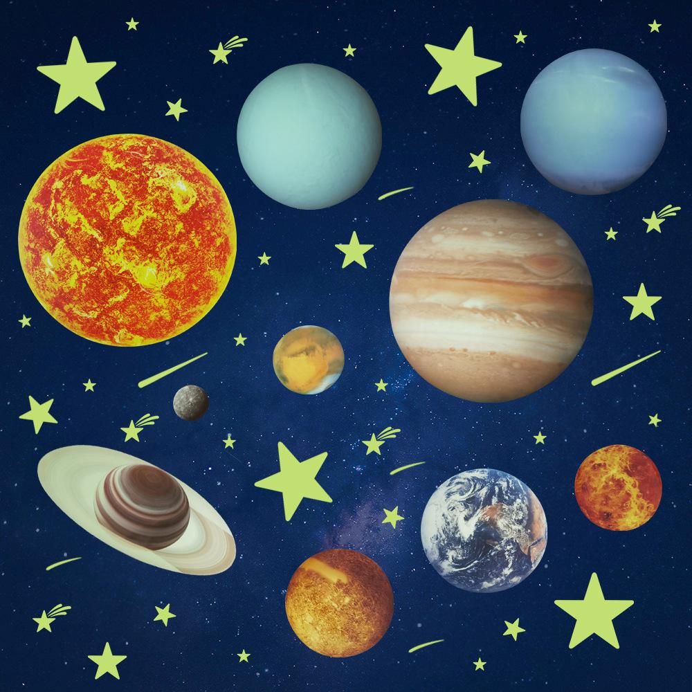 3D Luminous Nine Major Planets Wall Sticker Glow In The Dark Fluorescent Sticker PVC Home Kids Room Decals Wall Decor Wallpaper
