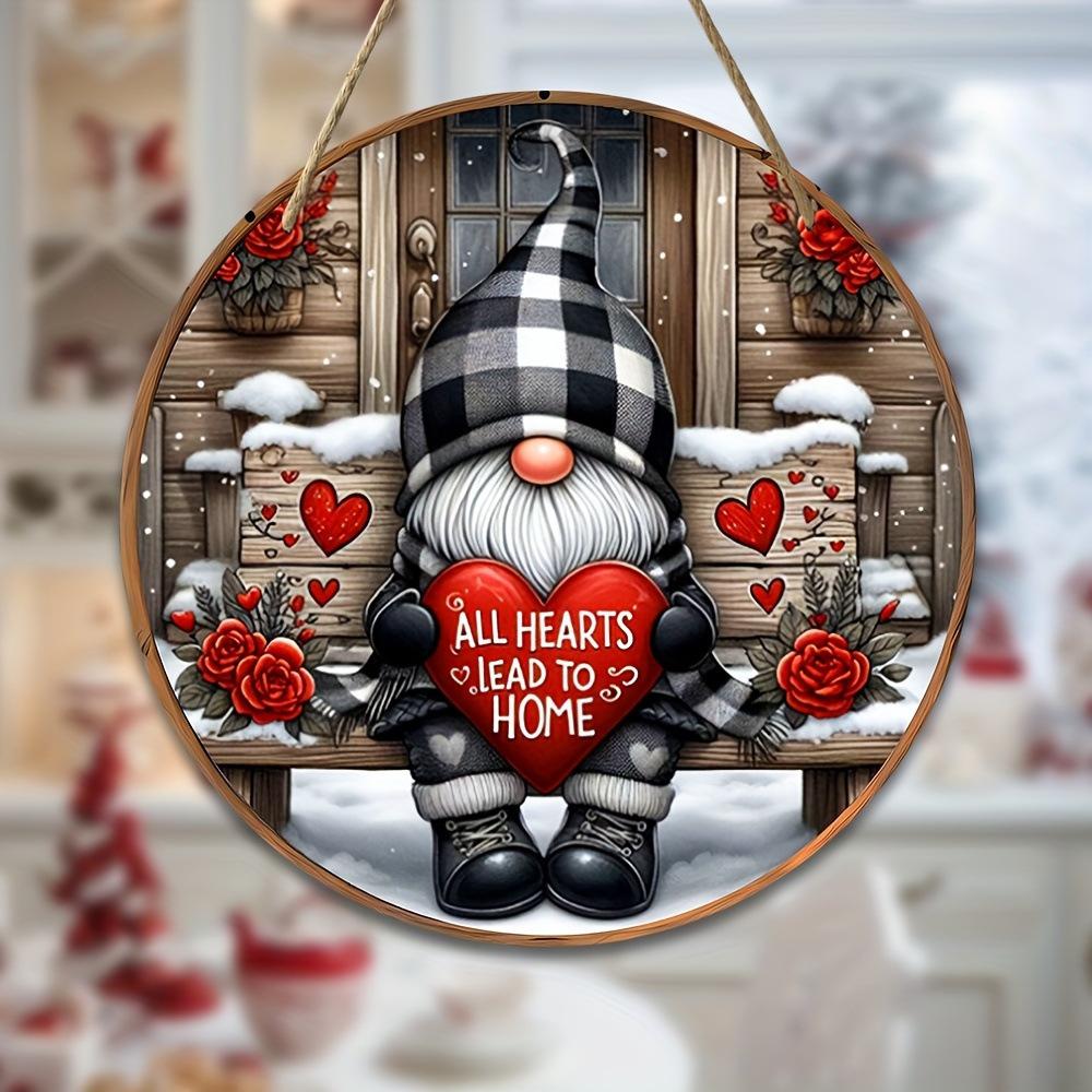 1pc 2D Flat Valentine's Day Gnome Wooden Door Sign Love Heart Welcome Hanging Wooden Sign For Valentines Day Anniversary Home Wall Decor