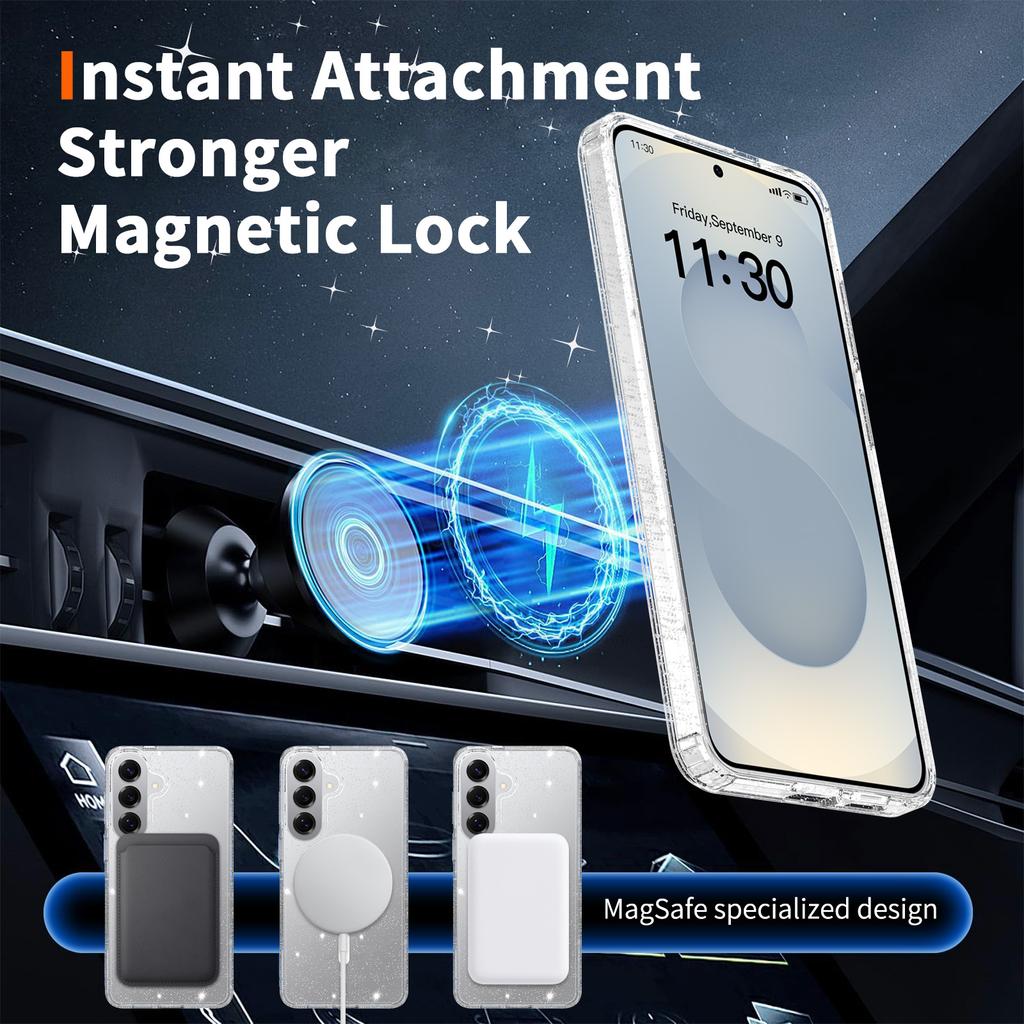 Dla Samsung Galaxy S26+ Magnetyczne Etui Błyszczący Design TPU PC PET Odporne na Upadki Pokrowiec na Telefon