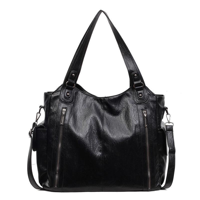 Faux Leather Tote Bag with Dual Zipper Pockets Adjustable Shoulder Strap Women's Everyday Fashion Handbag