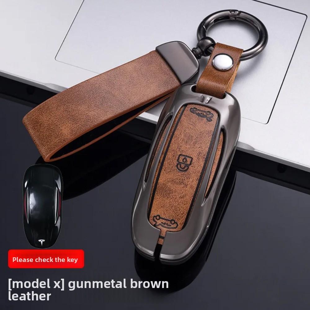 Car Zinc Alloy Leather Key Case Cover Holder for Tesla Model 3 Model S Model Y Model X Protector Keychain Interior Accessories