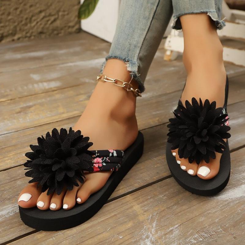 New Fashion Non-Slip Muffin Flower Flip Flops Women Shoes Thick Bottom Summer Beach Shoes