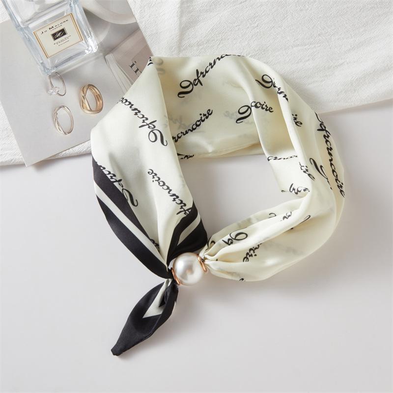 Französischer Luxus-Frühlings-Sommer-Quadrat-Schal mit magnetischem Perlenverschluss - Eleganter Damen-Halsketten-Schal