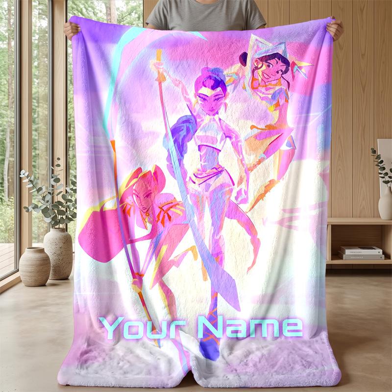 Custom Text Flannel Throw Blanket, Lightweight Cozy Bed Sofa BlanketKpop Demon Hunters