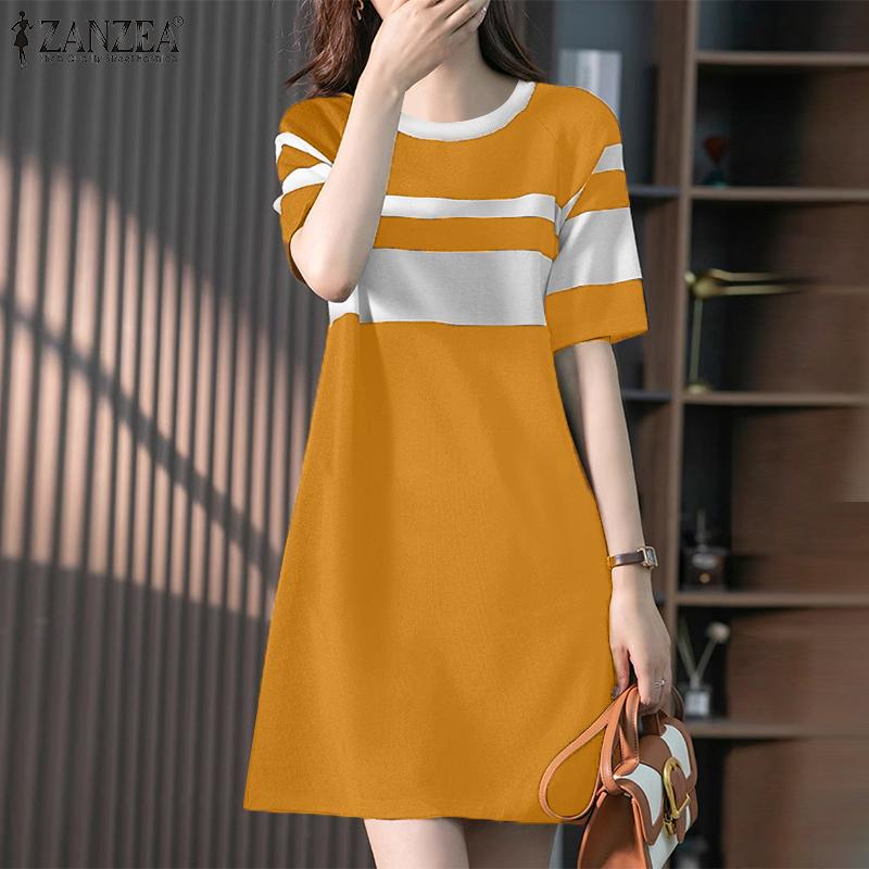 ZANZEA Women Casual O-neck Short Sleeve Summer Patchwork Dress