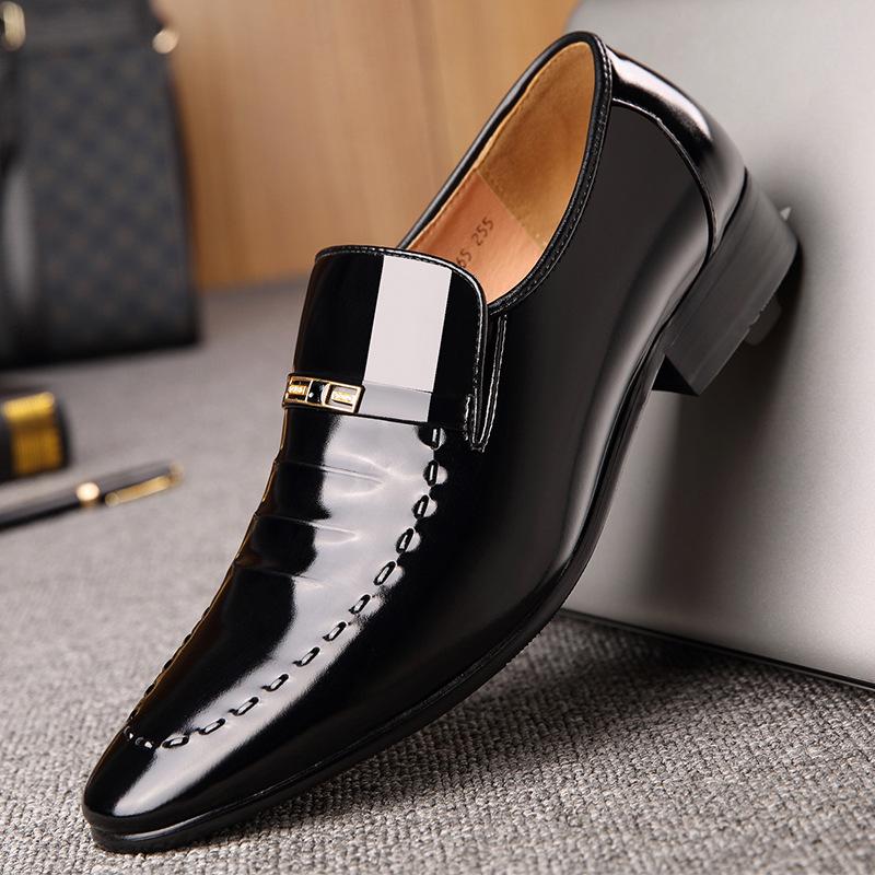 REEHEMES Low-top Men's Shoes Spring Men's Business Dress Leather Shoes Men's Pointed British Cowhide Shoes Wedding Shoes